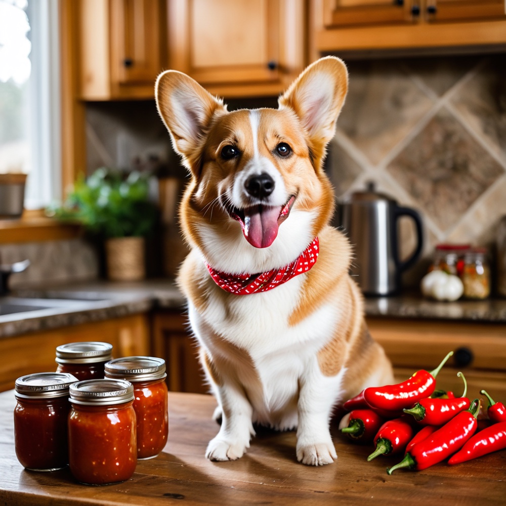 Sasha, assistant chef, a corgi in a red bandana